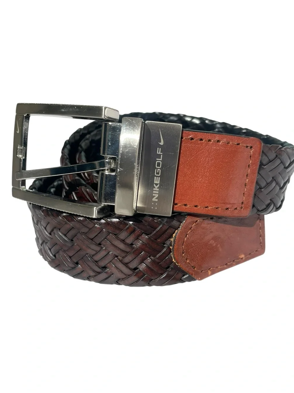 Nike Men’s Reversible Braided Woven Leather Belt Brown/Black Golf 46